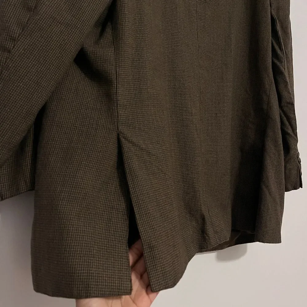 Joseph & Feiss Gold 100% Wool Houndstooth Blazer Suit Jacket 52R 52
